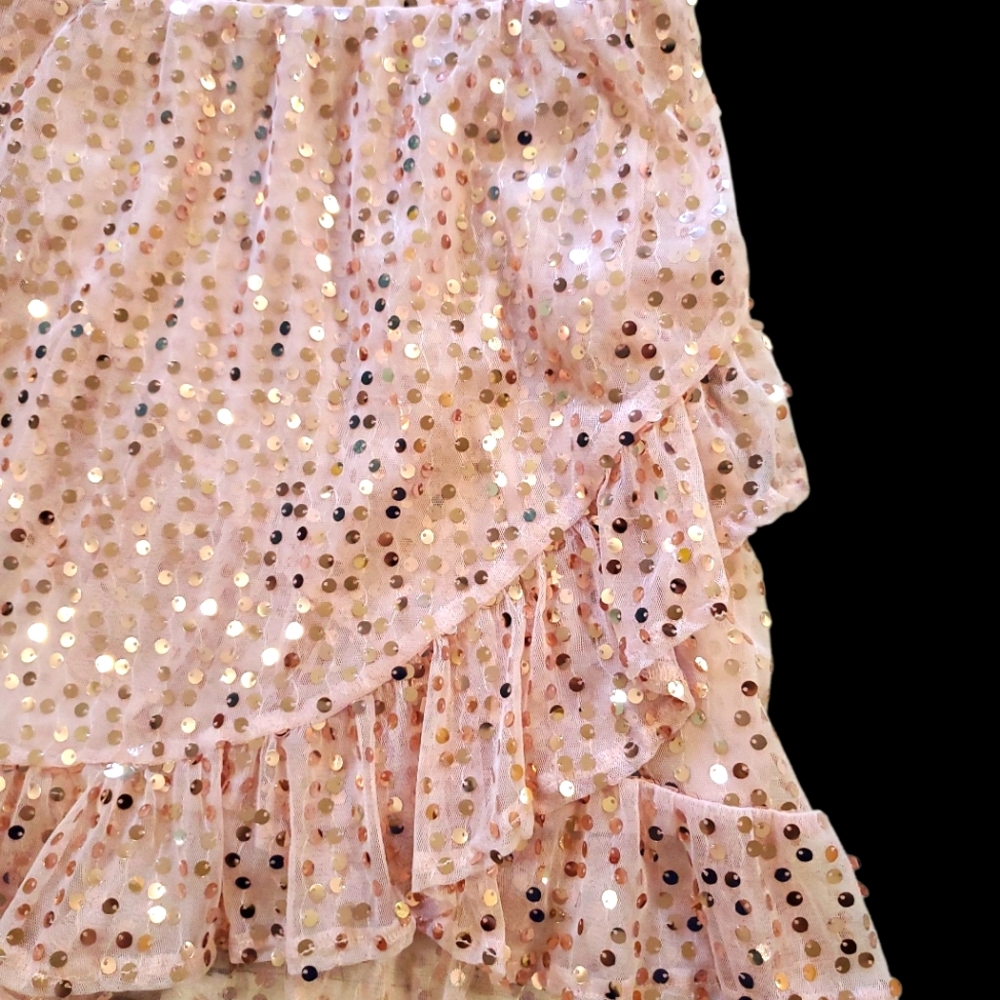 LC Lauren Conrad Pastel Pink Sequin Ruffle Faux Wrap Mini Skirt Lined Size S - Picture 2 of 6